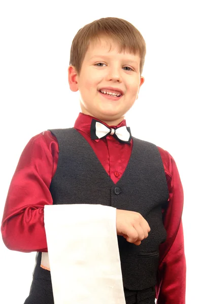 Мальчик-официант в красном — стоковое фото