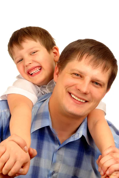 Na białym tle ojciec i syn — Zdjęcie stockowe