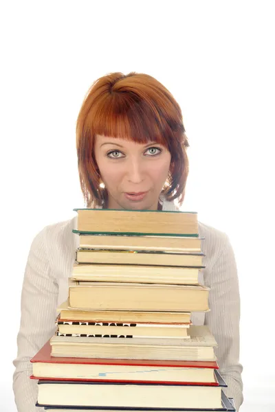 stock image Woman hold many books