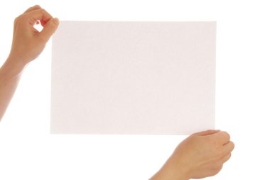 Female hands holding empty paper clipart