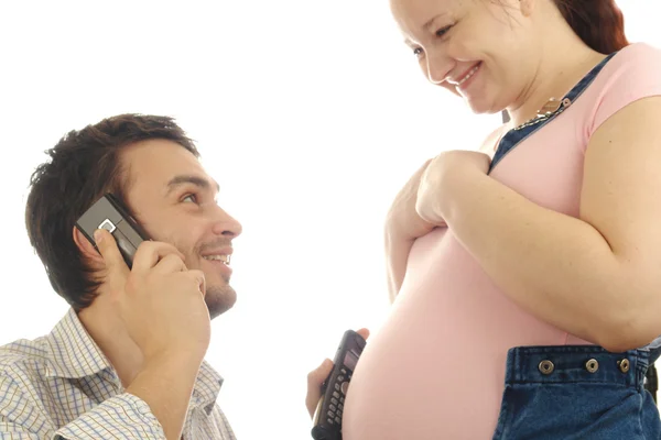 Pnone pregnant woman and man — Stock Photo, Image