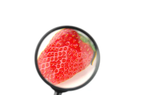 イチゴと拡大鏡 — ストック写真