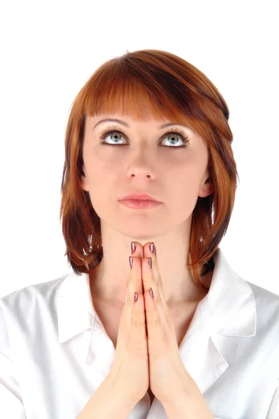Young woman prays portrait — Stock Photo, Image