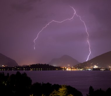 Lightning over the lake clipart