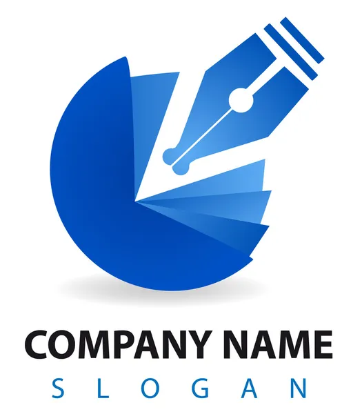 Logo aziendale: penna blu e calamaio Foto Stock
