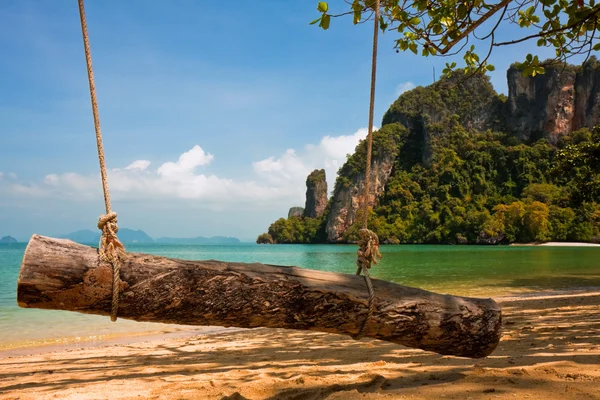 Logga gunga på en tropisk strand — Stockfoto