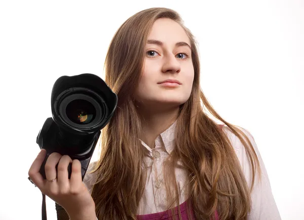 Dospívající dívka fotograf — Stock fotografie