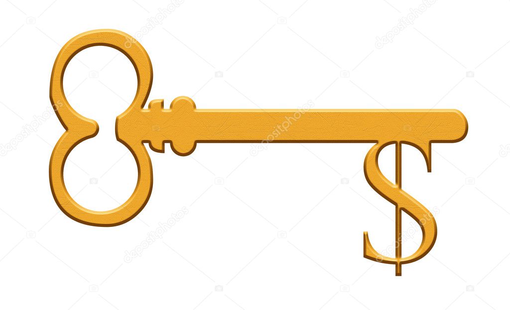 Gold key with dollar sign