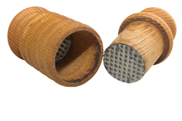 Mortier en bois avec pilon — Photo