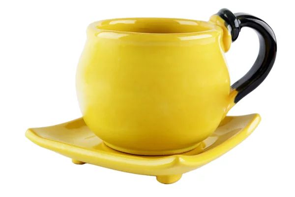 Yellow tea cup and saucer — Stock Photo, Image