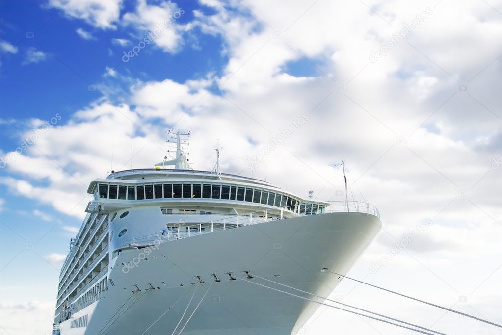 Cruise ship under blue skies