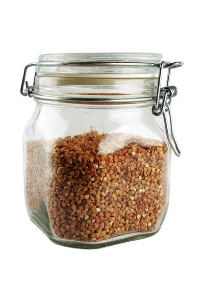 stock image Jar with buckwheat