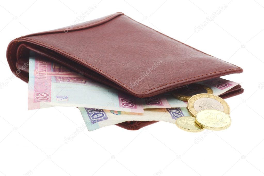 Wallet with money isolated on white