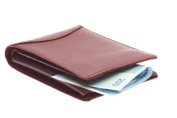 Billetera marrón con billete de banco — Foto de Stock