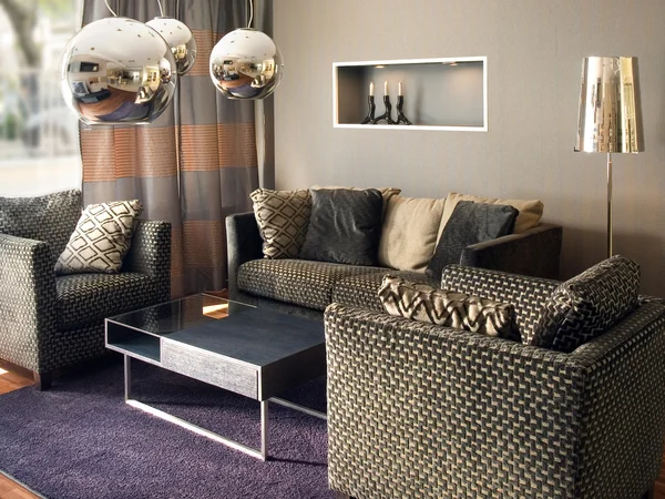 Elegante sala de estar design de interiores . Fotos De Bancos De Imagens Sem Royalties