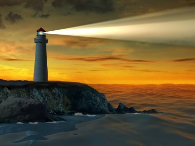 Lighthouse at sunset clipart