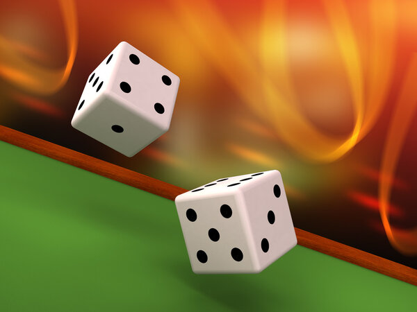 Dices rolling on felt table