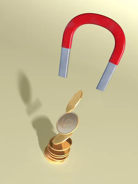 Magnet and coins — Stock Photo, Image