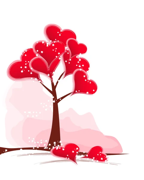 Δέντρο κόκκινο καρδιές — Διανυσματικό Αρχείο