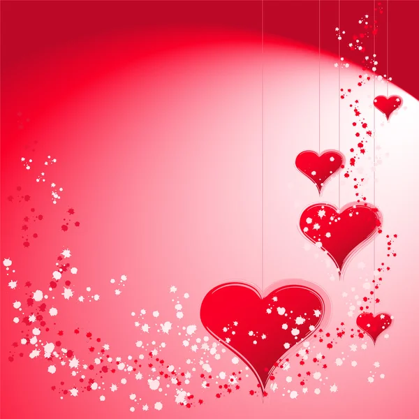 Red hearts on red background — Stock Vector