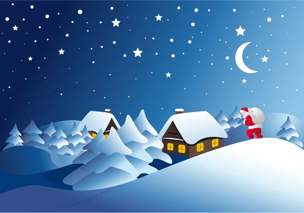 Paysage d'hiver avec Santa Clause — Image vectorielle