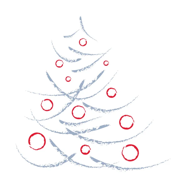 Árbol de Navidad artístico y bolas rojas — Vector de stock