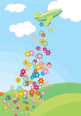 Airplane and flowers clipart