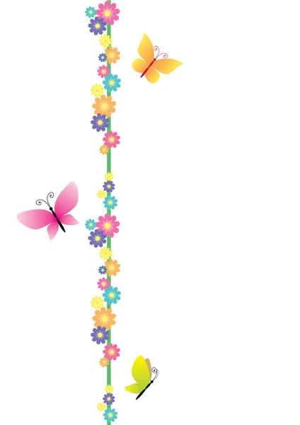 Borboleta de desenhos animados e banner de flores — Fotografia de Stock