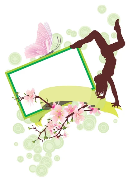 Spring blossom and dancing girl banner — Stock Photo, Image