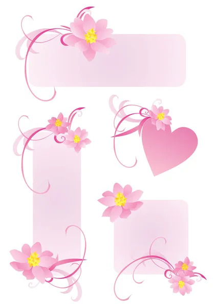 Conjunto de marcos rosas con flores y curvas — Foto de Stock