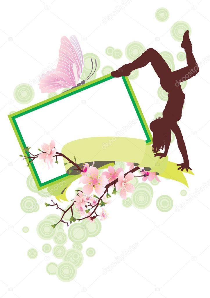 Spring blossom and dancing girl banner