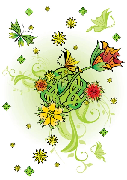 花和蝴蝶卡 — 图库照片