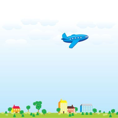 Plane above the landscape clipart