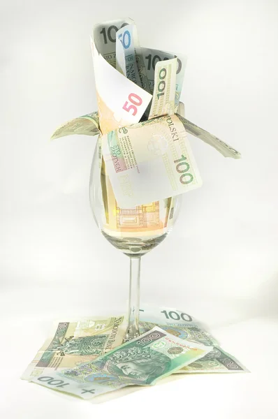 Bicchiere con soldi — Foto Stock