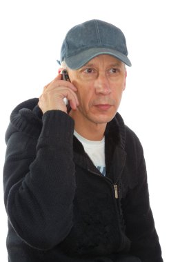 Male in cap on phone isolated clipart