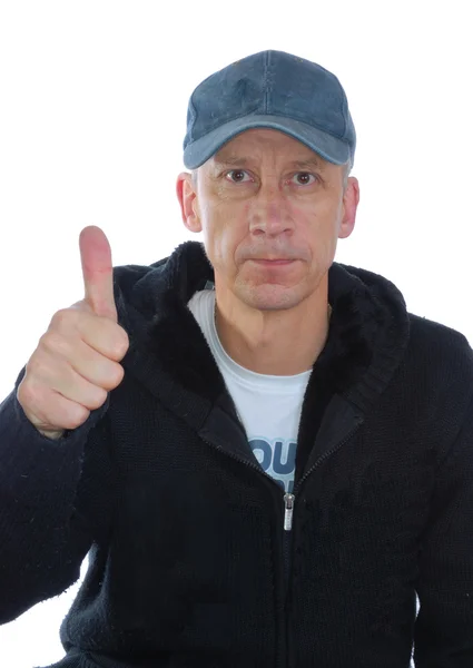 Male in cap thumbs up — Stock Photo, Image