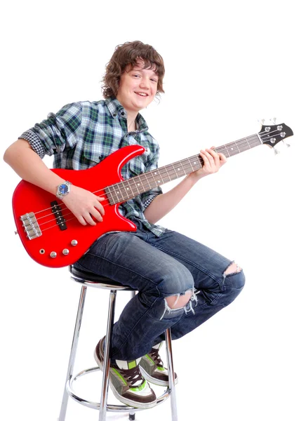 Teenager playing electric guitar — Stock Photo, Image