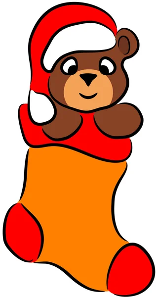 Kreslený medvěd v vánoční ponožka — Stockový vektor