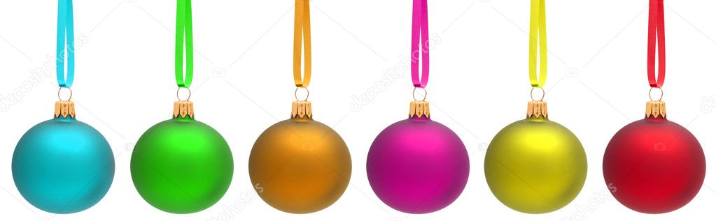 Multicolored Christmas balls with ribbon