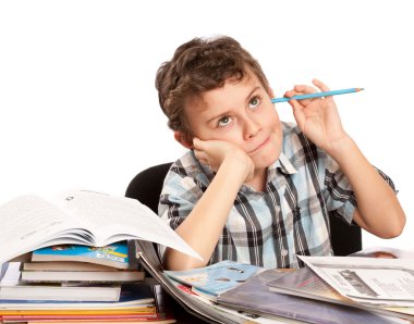 Schoolboy reluctant to doing homework clipart