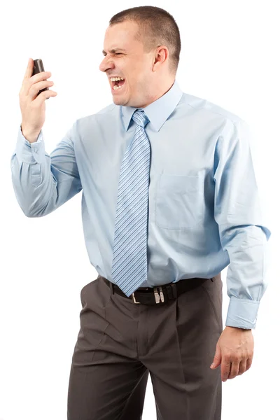Uomo d'affari che urla al telefono — Foto Stock