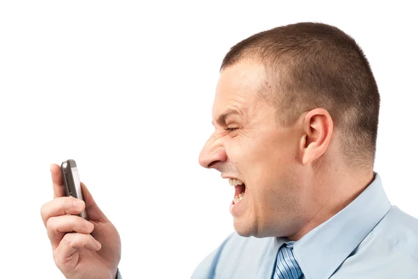 Biznesmen krzyczy na telefon — Zdjęcie stockowe