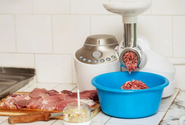 Meat grinder and mincemeat — Stock Photo, Image