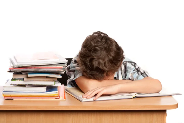 Utmattad skolpojke — Stockfoto