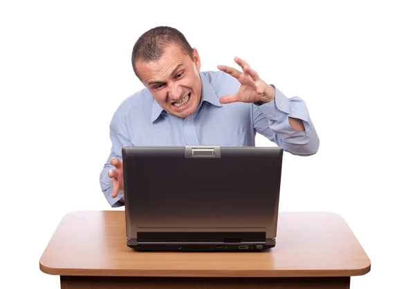 愤怒的商人在笔记本电脑 — 图库照片