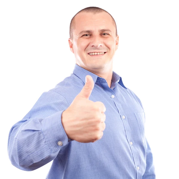 Young businessman with thumbs up — Stock Photo, Image