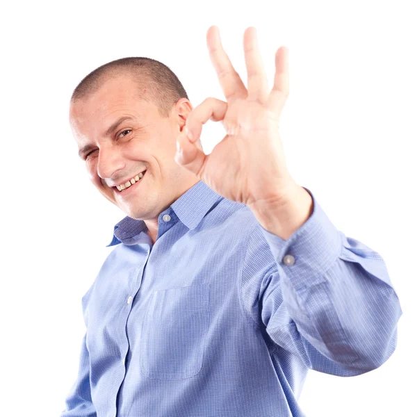 Young businessman showing OK sign — Stock Photo, Image