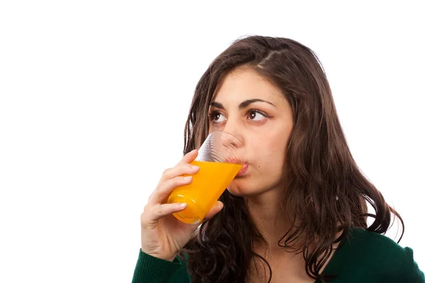 Mujer joven con jugo de naranja —  Fotos de Stock