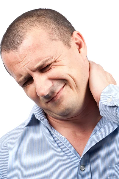 Jovem empresário com dor no pescoço — Fotografia de Stock