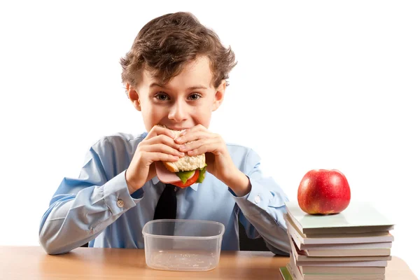 stock image Schoolboy during lunch break